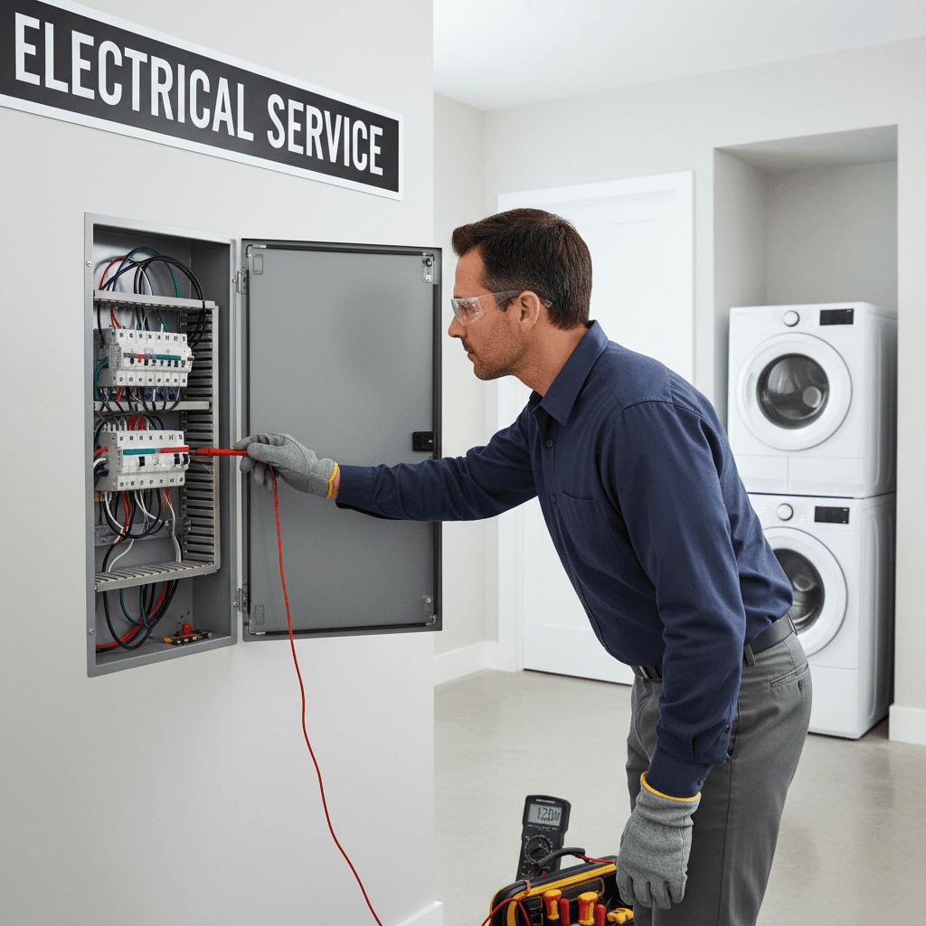 electrician inspecting electrical panel